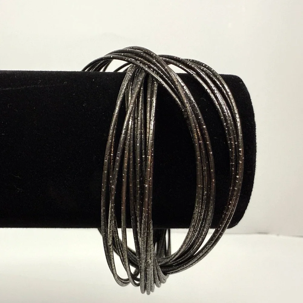 Multi Link Gunmetal Bangle Bracelet Stackable Textured Wire Fashion Jewelry 7.5